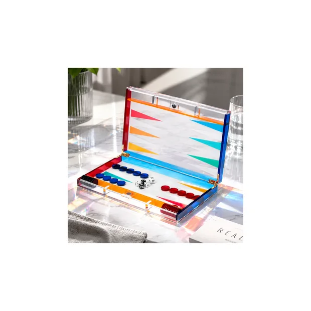Acrylic Backgammon Checkers Set Magnet Lid Foldable Luxury Design Water Resistant Customizable Color Display Stand for Home