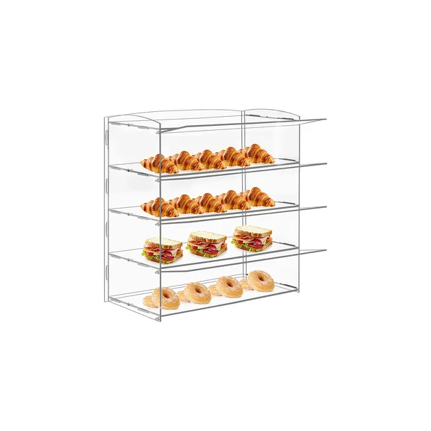 Factory Customized Clear Acrylic Pastry Food Display Case Retail Display Shelf Counter Top Bakery Case for Cupcake Bread