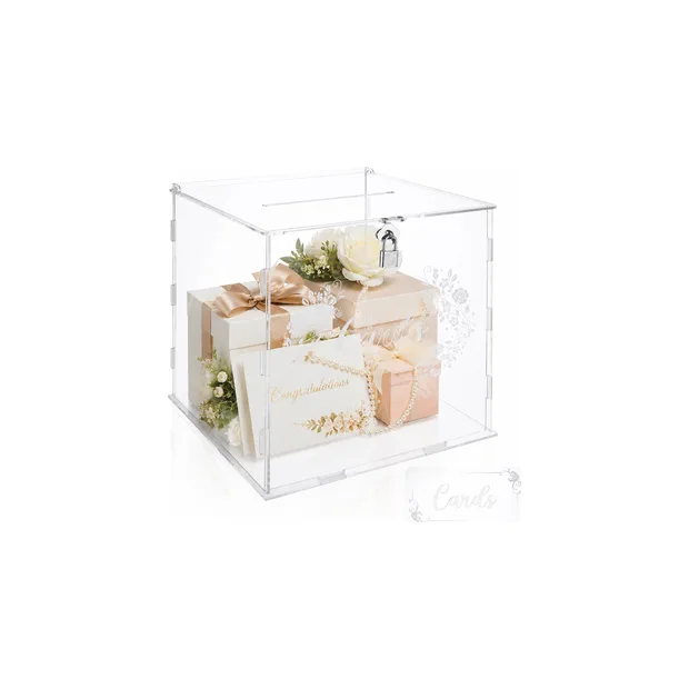 Modern Transparent Acrylic Wedding Gift Card Box Lockable Key Box Money Storage Box Gift Box Customizable Logo UV Coated Display