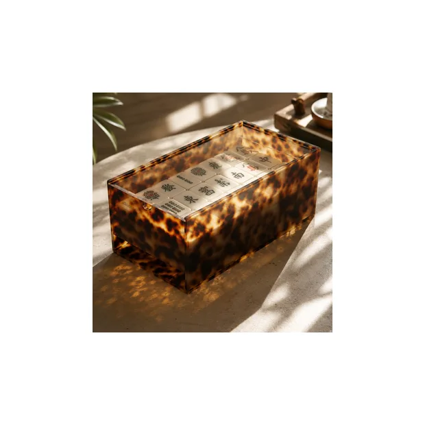Acrylic Transparent Dustproof Household Mahjong Tile Sorting Box Customized Tortoiseshell Color Sliding Mahjong Storage Box